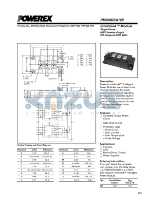 PM200DSA120 datasheet - Intellimod Module Single Phase IGBT Inverter Output (200 Amperes/1200 Volts)