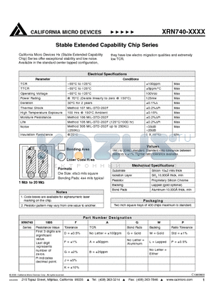 XRN740-1005KA datasheet - Stable Extended Capability Chip Series
