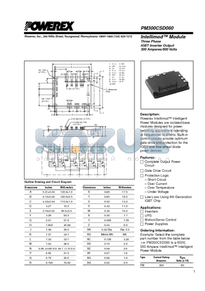 PM300CSD060 datasheet - Intellimod Module Three Phase IGBT Inverter Output (300 Amperes/600 Volts)