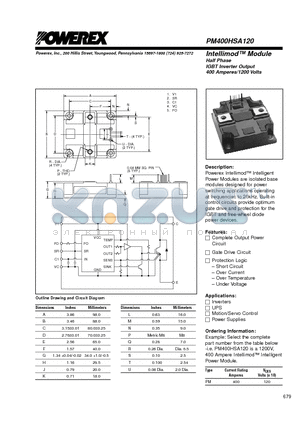 PM400HSA120 datasheet - Intellimod Module Half Phase IGBT Inverter Output (400 Amperes/1200 Volts)