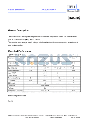 HA5005 datasheet - C-Band 2 W Amplifier