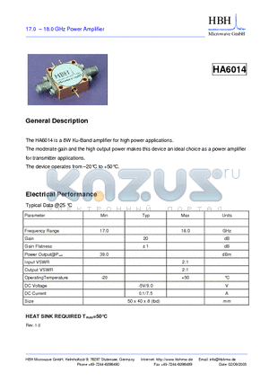 HA6014 datasheet - 17.0 - 18.0 GHz Power Amplifier