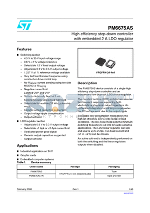 PM6675AS datasheet - High efficiency step-down controller with embedded 2 A LDO regulator