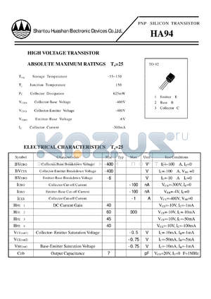 HA94 datasheet - PNP SILICON TRANSISTOR