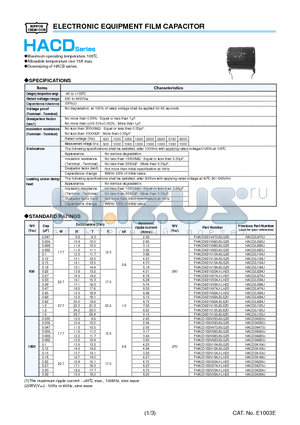 HACD3A563J datasheet - ELECTRONIC EQUIPMENT FILM CAPACITOR