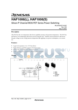 HAF1008 datasheet - Silicon P Channel MOS FET Series Power Switching