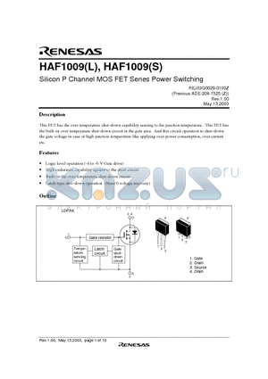 HAF1009L datasheet - Silicon P Channel MOS FET Series Power Switching