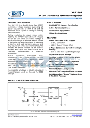 XRP2997IDB-F datasheet - 2A DDR I/II/III Bus Termination Regulator