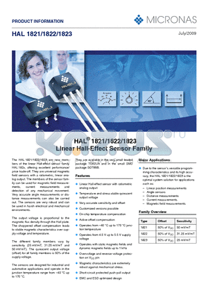 HAL1821 datasheet - Linear Hall-Effect Sensor Family