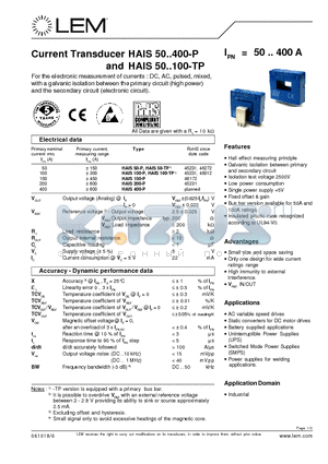 HAIS400-P datasheet - Current Transducer