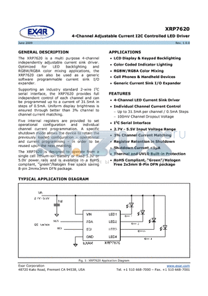 XRP7620IHTR-F datasheet - 4-Channel Adjustable Current I2C Controlled LED Driver