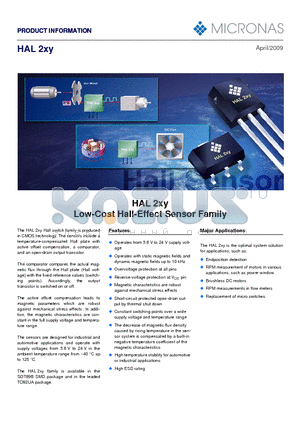 HAL221 datasheet - Low-Cost Hall-Effect Sensor Family