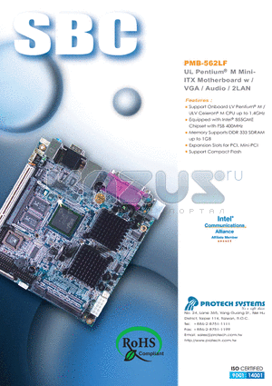 PMB-562LF datasheet - UL Pentium M Mini- ITX Motherboard