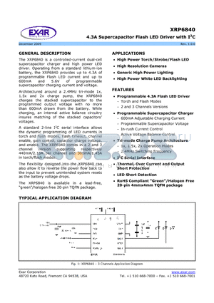 XRP6840 datasheet - 4.3A Supercapacitor Flash LED Driver with I2C