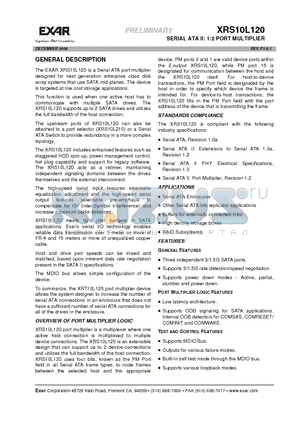 XRS10L120 datasheet - SERIAL ATA II: 1:2 PORT MULTIPLIER