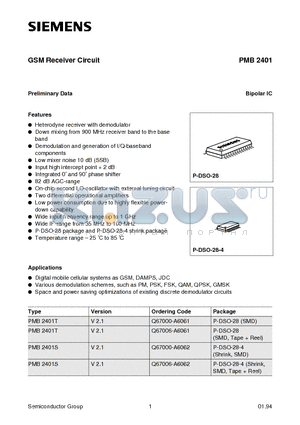 PMB2401 datasheet - GSM Receiver Circuit