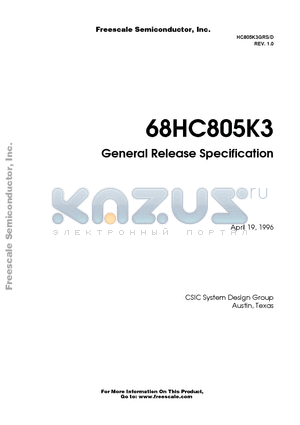 MC68HC805K3DW datasheet - General Release Specification