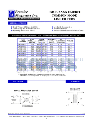 PMCE-3470 datasheet - PMCE-XXXX EMI/RFI COMMON MODE LINE FILTERS