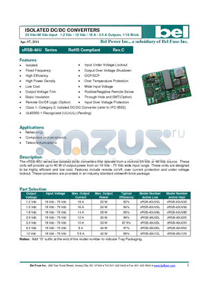 XRSB-40U025 datasheet - ISOLATED DC/DC CONVERTERS