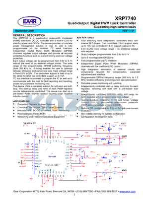 XRP7740 datasheet - Quad-Output Digital PWM Buck Controller Supporting high current loads