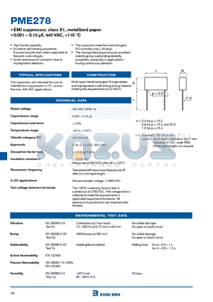 PME278RD6100MR30 datasheet - EMI suppressor, class X1, metallized paper