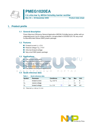 PMEG1020EA datasheet - 2 A ultra low VF MEGA Schottky barrier rectifier