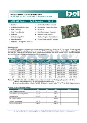 XRSB-50T03L datasheet - ISOLATED DC/DC CONVERTERS