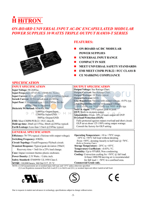 HAM10T-3/5 datasheet - ON-BOARD UNIVERSAL INPUT AC-DC ENCAPSULATED MODULAR POWER SUPPLIES 10 WATTS TRIPLE OUTPUT