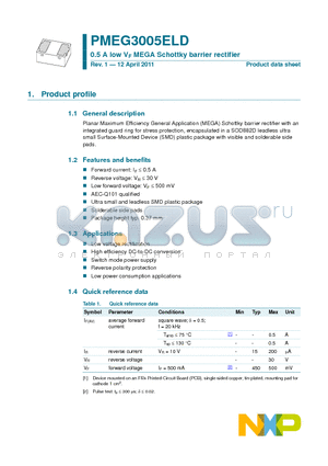 PMEG3005ELD datasheet - 0.5 A low VF MEGA Schottky barrier rectifier