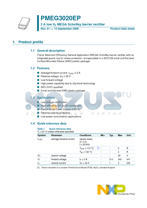 PMEG3020EP datasheet - 2 A low VF MEGA Schottky barrier rectifier