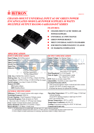 HAS10-T050KK datasheet - CHASSIS-MOUNT UNIVERSAL INPUT AC-DC GREEN POWER ENCAPSULATED MODULAR POWER SUPPLIES 10 WATTS MULTIPLE OUTPUT