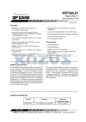 XRT59L91ID datasheet - Single-Chip E1 Line Interface Unit