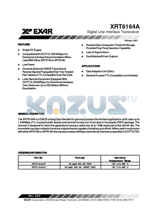 XRT6164AID datasheet - Digital Line Interface Transceiver