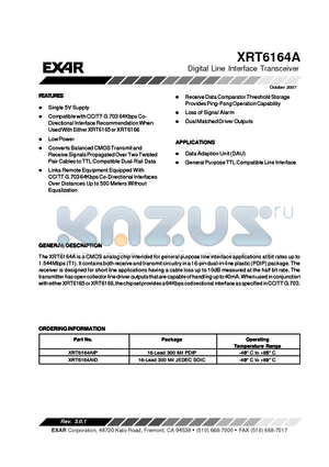 XRT6164A datasheet - Digital Line Interface Transceiver