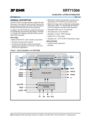 XRT71D00 datasheet - E3/DS3/STS-1 JITTER ATTENUATOR