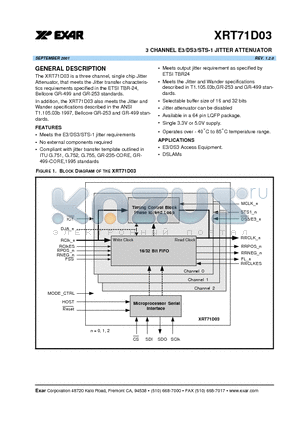 XRT71D03IV datasheet - 3 CHANNEL E3/DS3/STS-1 JITTER ATTENUATOR