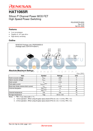 HAT1065R-EL-E datasheet - Silicon P Channel Power MOS FET High Speed Power Switching