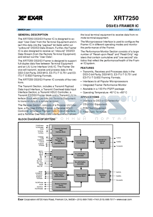 XRT7250 datasheet - DS3/E3 FRAMER IC