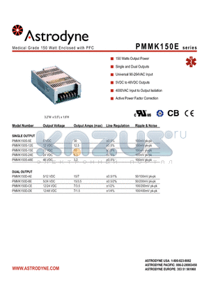 PMMK150D-DE datasheet - Medical Grade 150 Watt Enclosed with PFC