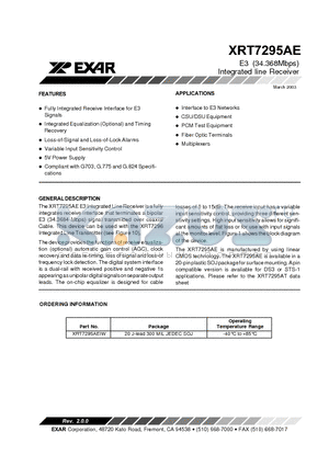 XRT7295AEIW datasheet - E3 (34.368Mbps) Integrated line Receiver