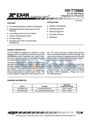 XRT7295E datasheet - INTEGRATED LINE RECEIVER