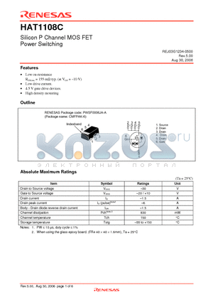 HAT1108C datasheet - Silicon P Channel MOS FET Power Switching