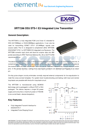 XRT7296IW-F datasheet - XRT7296 DS3 STS-1 E3 Integrated Line Transmitter