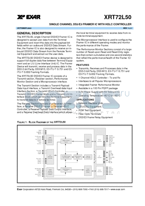 XRT72L50IQ datasheet - SINGLE CHANNEL DS3/E3 FRAMER IC WITH HDLC CONTROLLER
