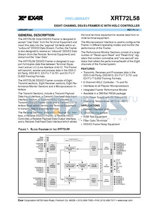XRT72L58 datasheet - EIGHT CHANNEL DS3/E3 FRAMER IC WITH HDLC CONTROLLER