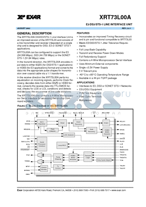 XRT73L00 datasheet - E3/DS3/STS-1 LINE INTERFACE UNIT