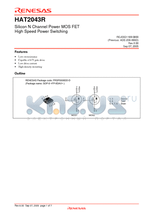 HAT2043R-EL-E datasheet - Silicon N Channel Power MOS FET High Speed Power Switching