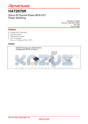 HAT2070R-EL-E datasheet - Silicon N Channel Power MOS FET Power Switching