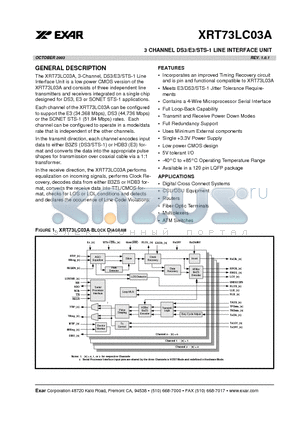 XRT73LC03A datasheet - 3 CHANNEL DS3/E3/STS-1 LINE INTERFACE UNIT