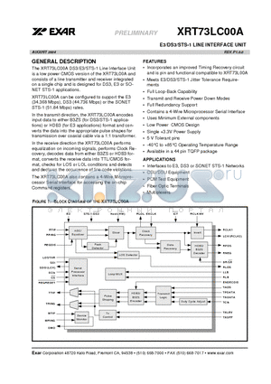 XRT73LC00AIV datasheet - E3/DS3/STS-1 LINE INTERFACE UNIT